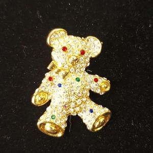 Crystal studded bear brooch